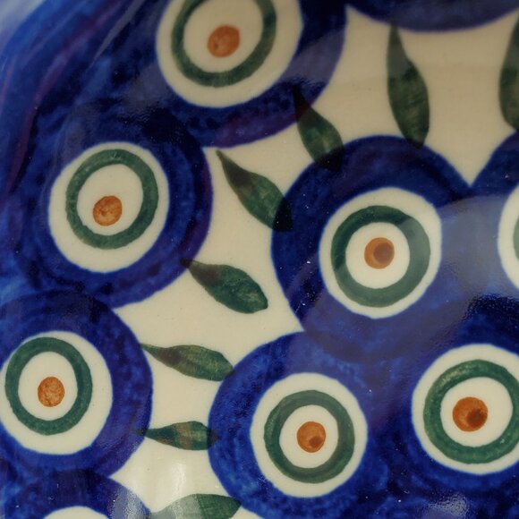 Polish Pottery Peacock Leaves 5" Fluted Bowl Peacock Dessert Bowl Trinket Dish - Picture 6 of 7